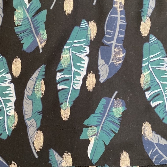 Italian linen black gold glitter leaf pattern tiered dress w/motherpearl buttons - Picture 10 of 13